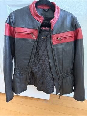 Women's Black & Red Leather Indian Motorcycle Jacket